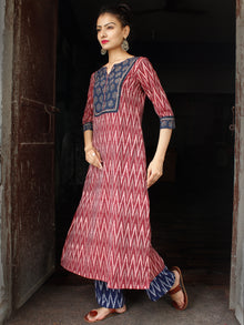 Onion Pink Indigo Ivory Hand Woven Ikat Kurta   - SS01F859