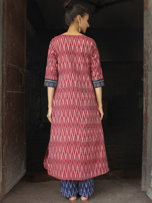 Onion Pink Indigo Ivory Hand Woven Ikat Kurta   - SS01F859