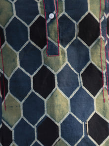 Green Black Indigo Hand Printed Ajrakh Kurta With Stand Collar - K52F1168