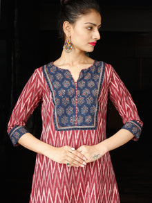 Onion Pink Indigo Ivory Hand Woven Ikat Kurta   - SS01F859