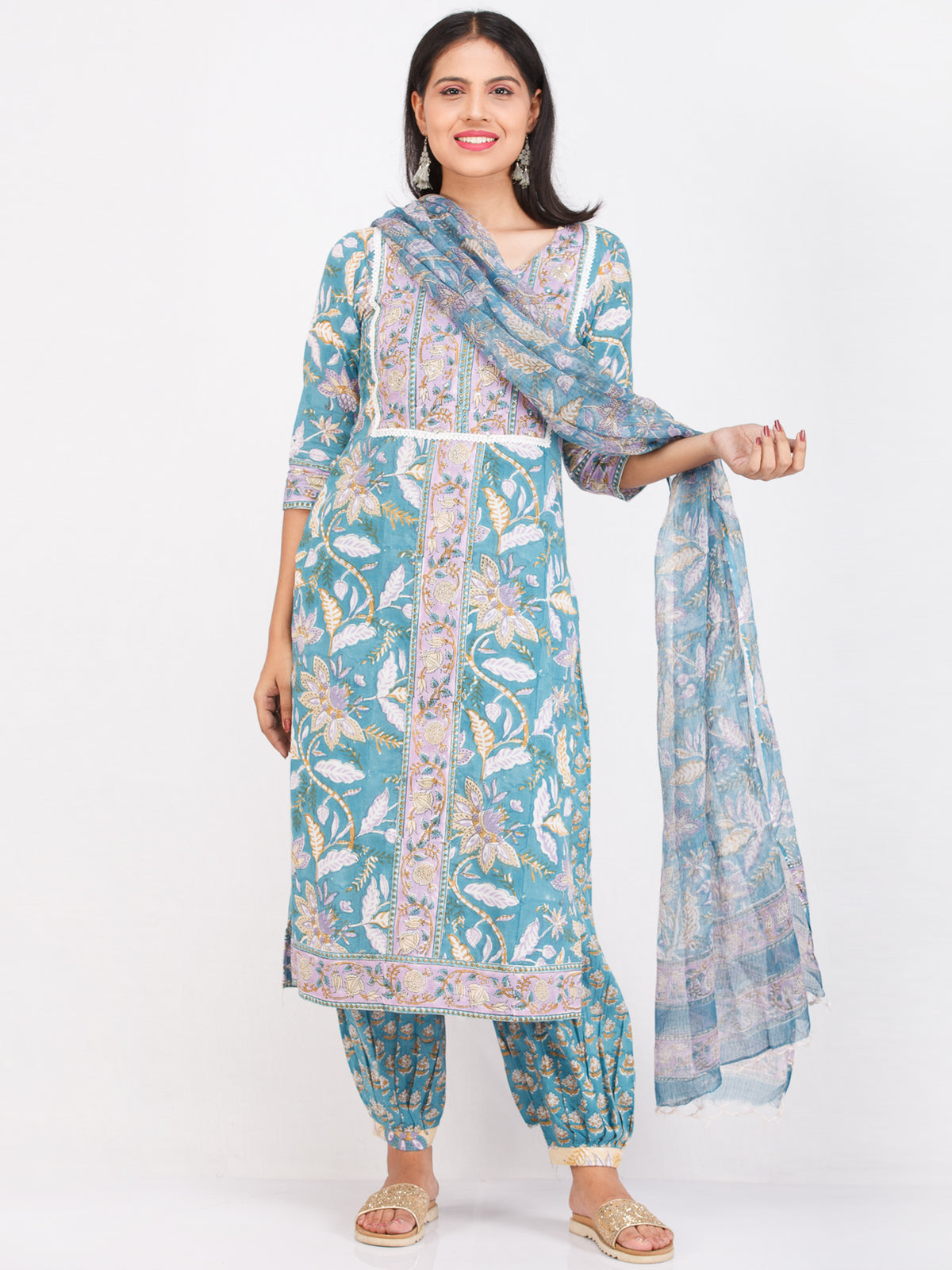 Nayab Nazrana - Set of Kurta Salwar Pants & Kota Dupatta - KS31A2552D