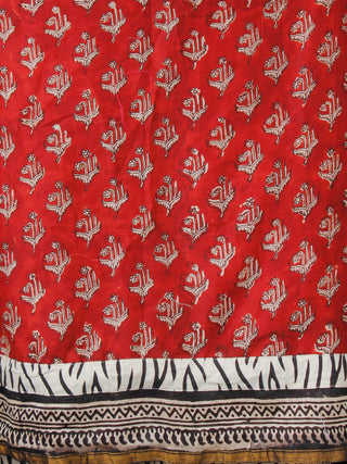 Red Black Beige Chanderi Block Printed Suit Set - Set of 3 - SS01F007