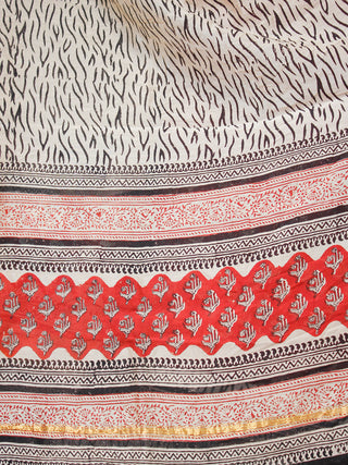 Red Black Beige Chanderi Block Printed Suit Set - Set of 3 - SS01F007