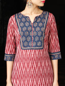 Onion Pink Indigo Ivory Hand Woven Ikat Kurta   - SS01F859