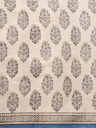 Beige Black Blue Hand Block Printed in Natural Colors Cotton Mul Saree - S031702917