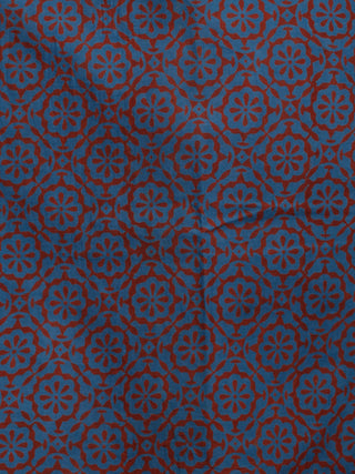 Indigo White Black Rust Hand Block Printed Cotton Saree In Natural Colors - S031702918