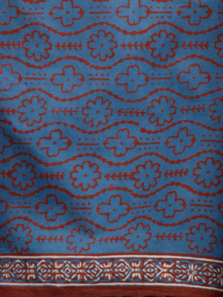Indigo Rust Black White Hand Block Printed Cotton Saree In Natural Colors - S031702921
