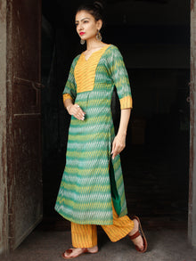 Green Yellow Silk Cotton Ikat Cotton Kurta & Pants - Set of 2  - SS01F1431