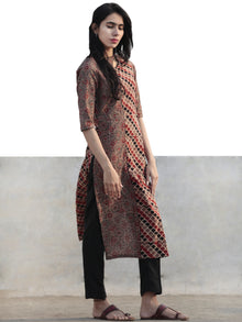 Light Brown Black Red Hand Printed Ajrakh Kurta  - K53F1181