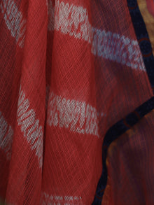 Red  Ivory Kota Silk Hand Black Printed Dupatta With Ajrakh Printed Stitched Border - D04170134