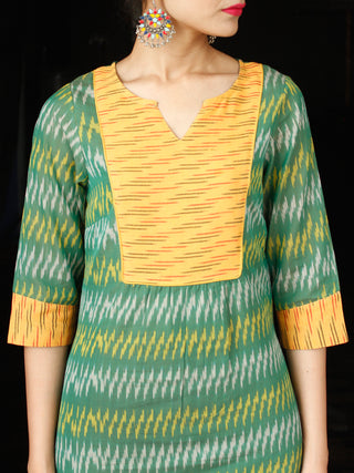 Green Yellow Silk Cotton Ikat Cotton Kurta & Pants - Set of 2  - SS01F1431