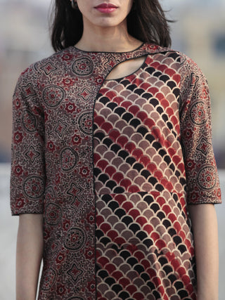 Light Brown Black Red Hand Printed Ajrakh Kurta  - K53F1181