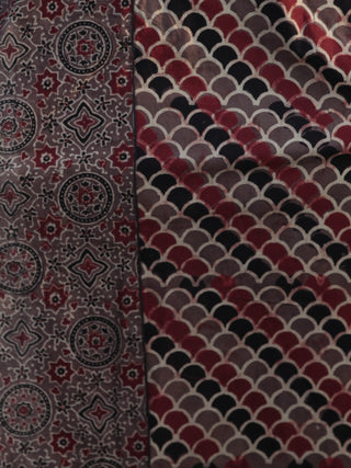 Light Brown Black Red Hand Printed Ajrakh Kurta  - K53F1181