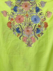 Lime Green  Aari Embroidered Kashmere Free Size Kaftan in Crushed Cotton - K11K059