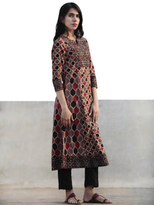 Light Brown Black Red Ivory Hand Printed Ajrakh Kurta  - K54F1166