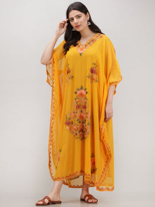Yellow Multicolor Aari Embroidered Kashmere Free Size Georgette Kaftan  - K12K005