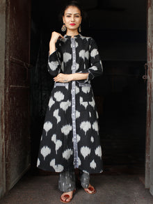 Black Grey Ikat long Cotton Kurta With Front Pockets - K166F1442