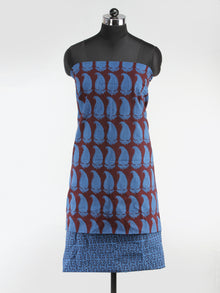 Blue Maroon Bagh Hand Block Printed Cotton Suit-Salwar Fabric With Chiffon Dupatta (Set of 3) - SU01HB412