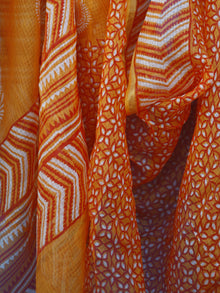 Orange Ivory Kota Silk Hand Black Printed Dupatta With Ajrakh Printed Stitched Border - D04170135