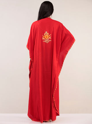 Red Aari Embroidered Kashmere Free Size Kaftan  - K12K028