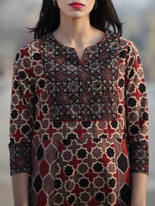 Light Brown Black Red Ivory Hand Printed Ajrakh Kurta  - K54F1166