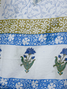 White Blue Green Cotton Block Printed Suit - Set of 3 - SS01F009