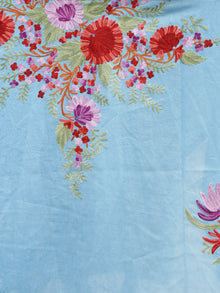 Sky Blue with Multi color Aari Embroidered Long Kashmere Free Size Kaftan in Crushed Cotton - K11K009