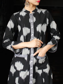 Black Grey Ikat long Cotton Kurta With Front Pockets - K166F1442