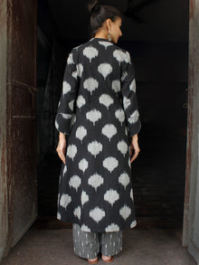 Black Grey Ikat long Cotton Kurta With Front Pockets - K166F1442