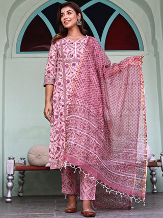 Jashn Farheen Set Of Kurta Pants Kota Doria Dupatta
