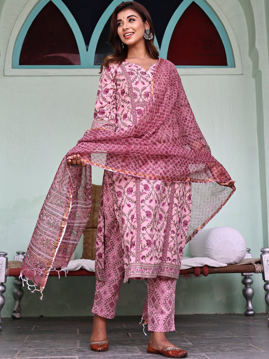 Jashn Farheen Set Of Kurta Pants Kota Doria Dupatta