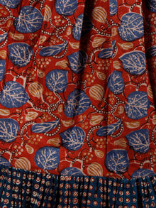 Red Indigo Ivory Hand Block Printed Long Cotton Dress With Box Pleats - D184F1310