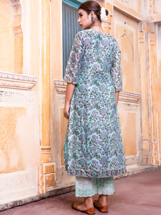 Utsav Bahaar Set Of Chanderi Silk Kurta Pants Dupatta