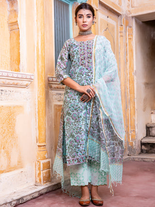 Utsav Bahaar Set Of Chanderi Silk Kurta Pants Dupatta