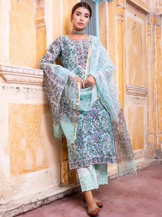 Utsav Bahaar Set Of Chanderi Silk Kurta Pants Dupatta