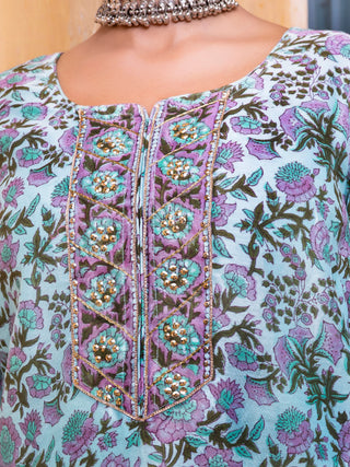 Utsav Bahaar Set Of Chanderi Silk Kurta Pants Dupatta