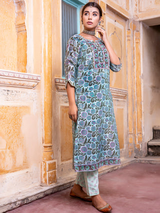Utsav Gulbagh Set Of Chanderi Silk Kurta Pants Dupatta