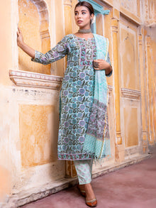 Utsav Gulbagh Set Of Chanderi Silk Kurta Pants Dupatta