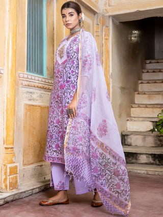 Utsav Nayan Set Of Chanderi Silk Kurta Pants Dupatta