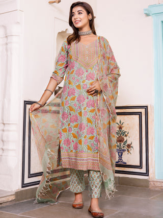 Jashn Noori Set Of Kurta Pants Kota Doria Dupatta