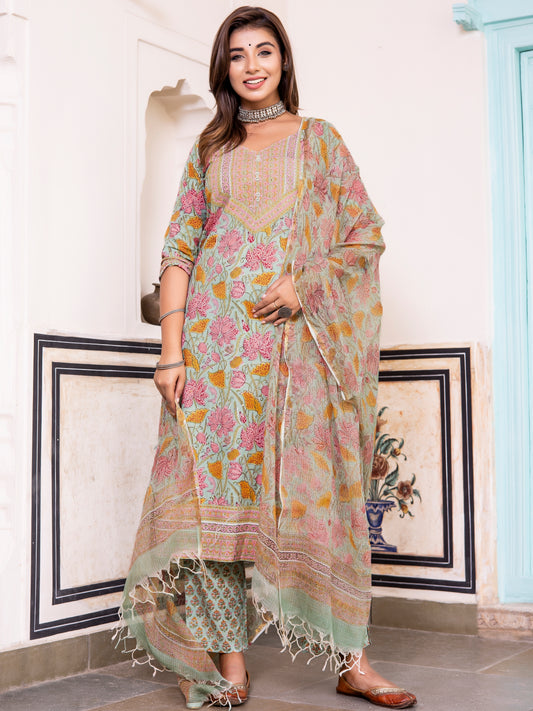 Jashn Noori Set Of Kurta Pants Kota Doria Dupatta