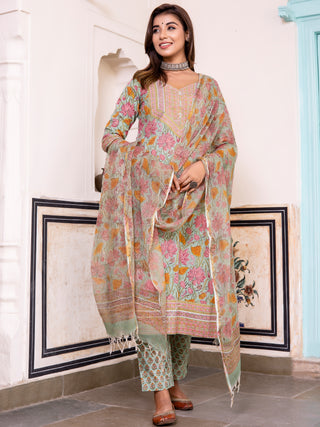 Jashn Noori Set Of Kurta Pants Kota Doria Dupatta