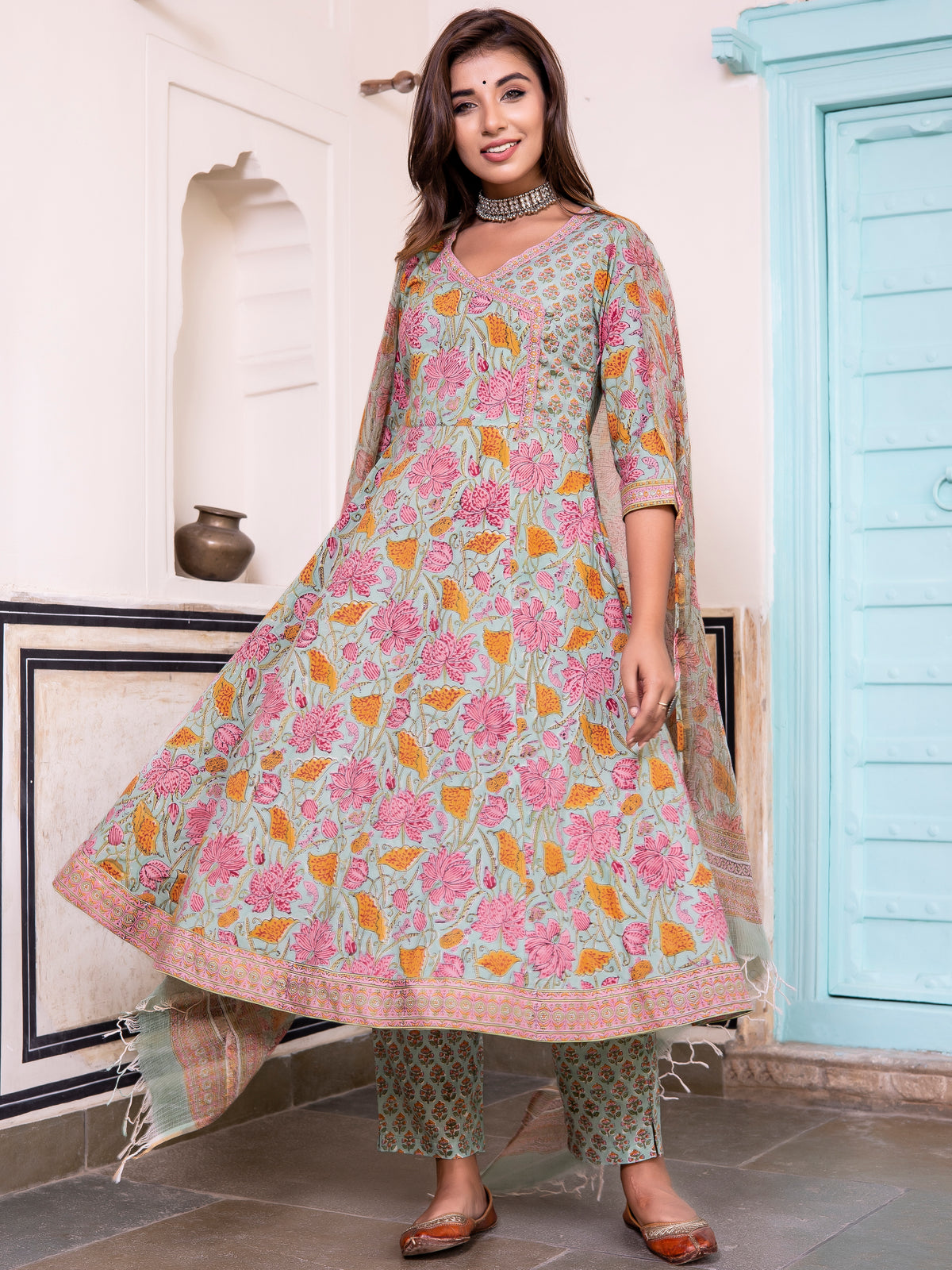 Jashn Gazal Set Of Angrakha Kurta Pants Dupatta