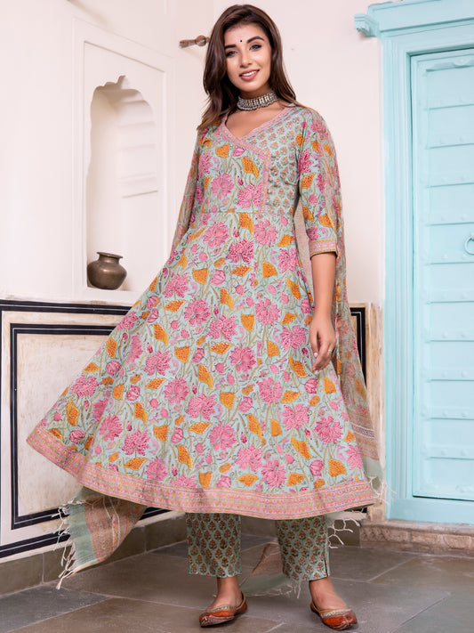 Jashn Gazal Set Of Angrakha Kurta Pants Dupatta