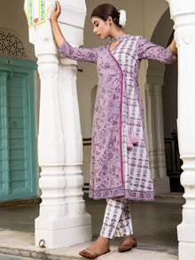 Rozana Seema Set Of Angrakha Kurta Pants Kota Doria Dupatta