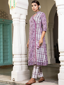 Rozana Seema Set Of Angrakha Kurta Pants Kota Doria Dupatta