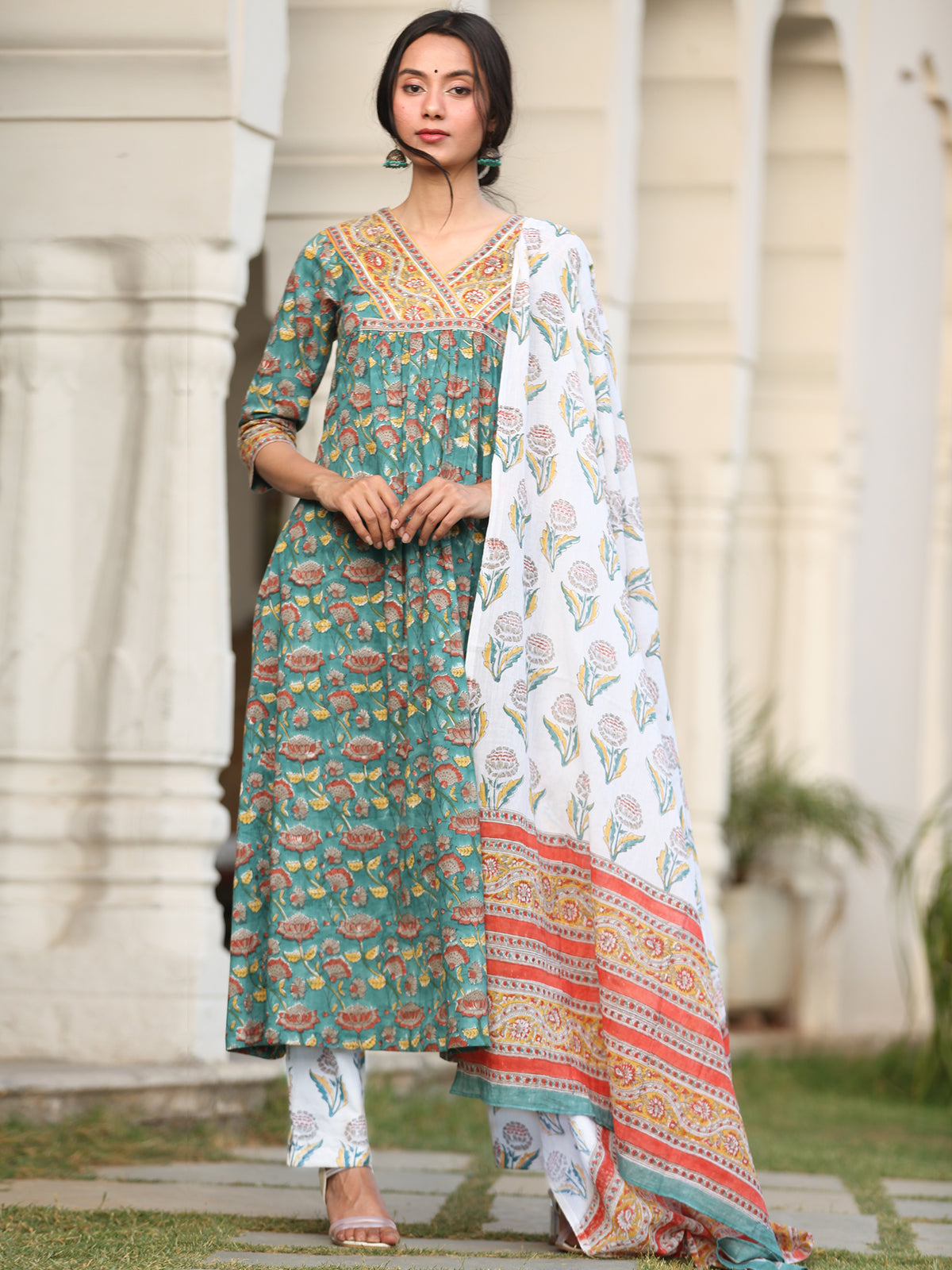 Harit Nagma Set Of Anarkali Palazzo Dupatta