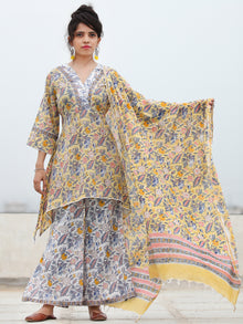 Rozana Yasmeen - Set of Asymmetric Kurta Palazzo & Dupatta - KS136A2478D