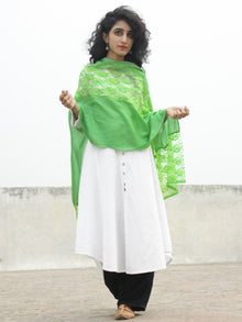 Parrot Green Lace Work Fine Woolen Cashmere Stole - S6317172