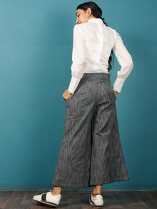 Grey Black Hand Woven Ikat Culottes Trousers With Belt- T032F1245